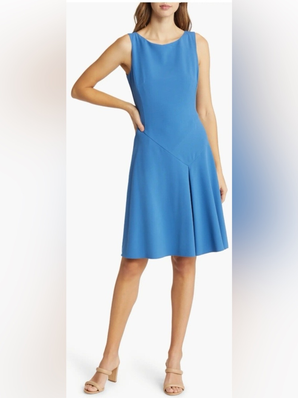 Tahari ASL Sleeveless A-Line Midi Dress in Bright Blue
